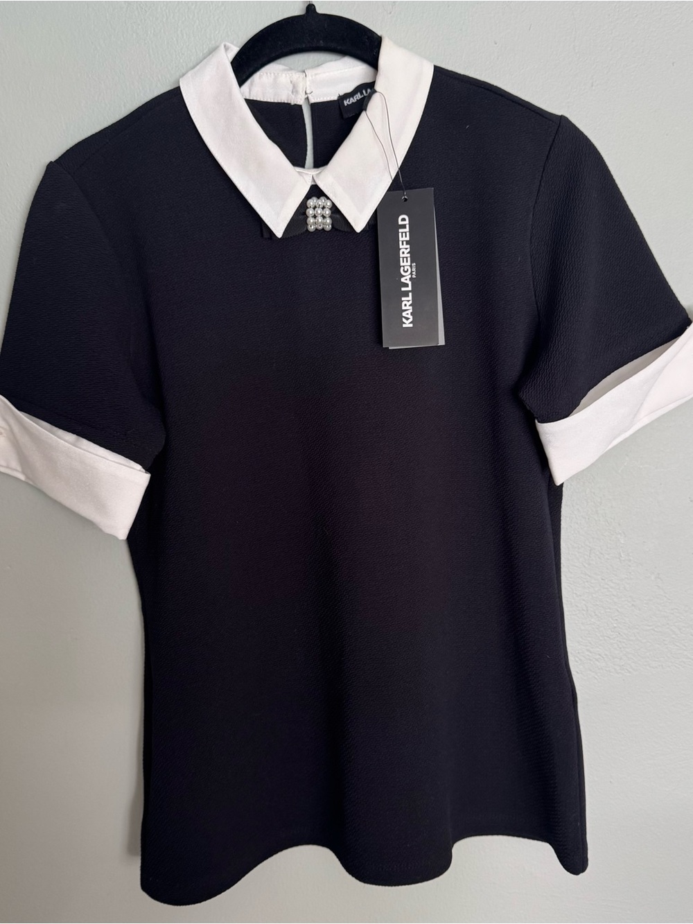 Karl Lagerfeld Black Blouse with White Peter Pan Collar and Cuff